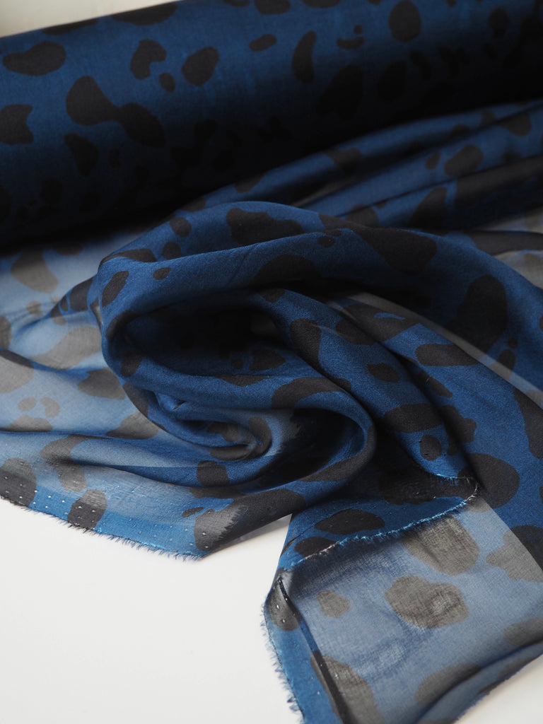 Deep Blue Animal Print Silk Chiffon