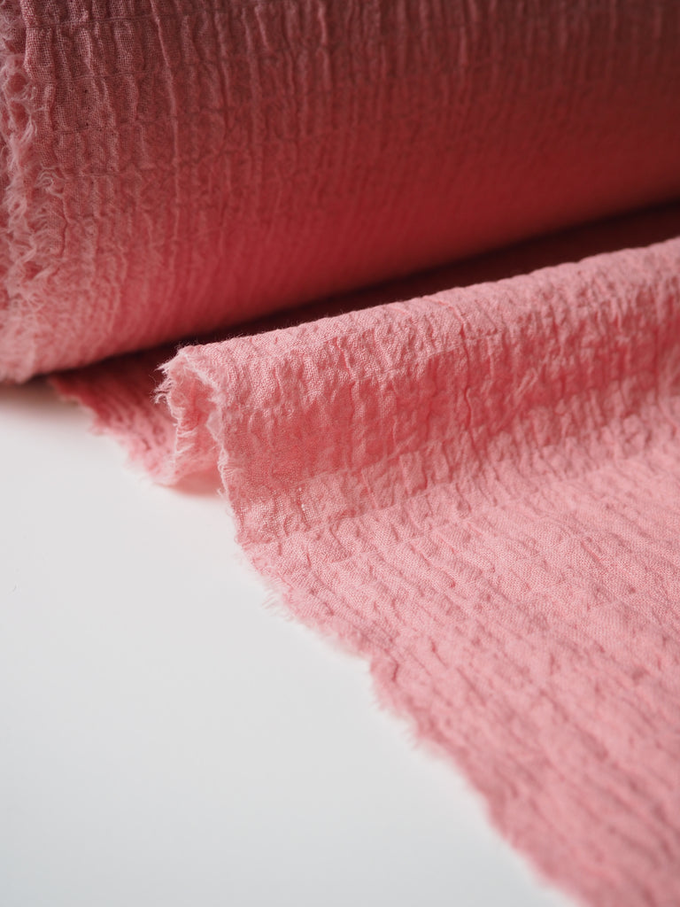 Pink Grid Crinkle Cotton