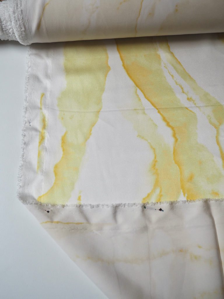 Ivory + Yellow Marbled Heavy Silk Satin