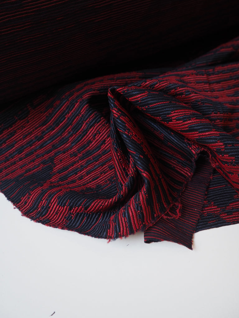 Red + Navy Ribbed Jersey Jacquard