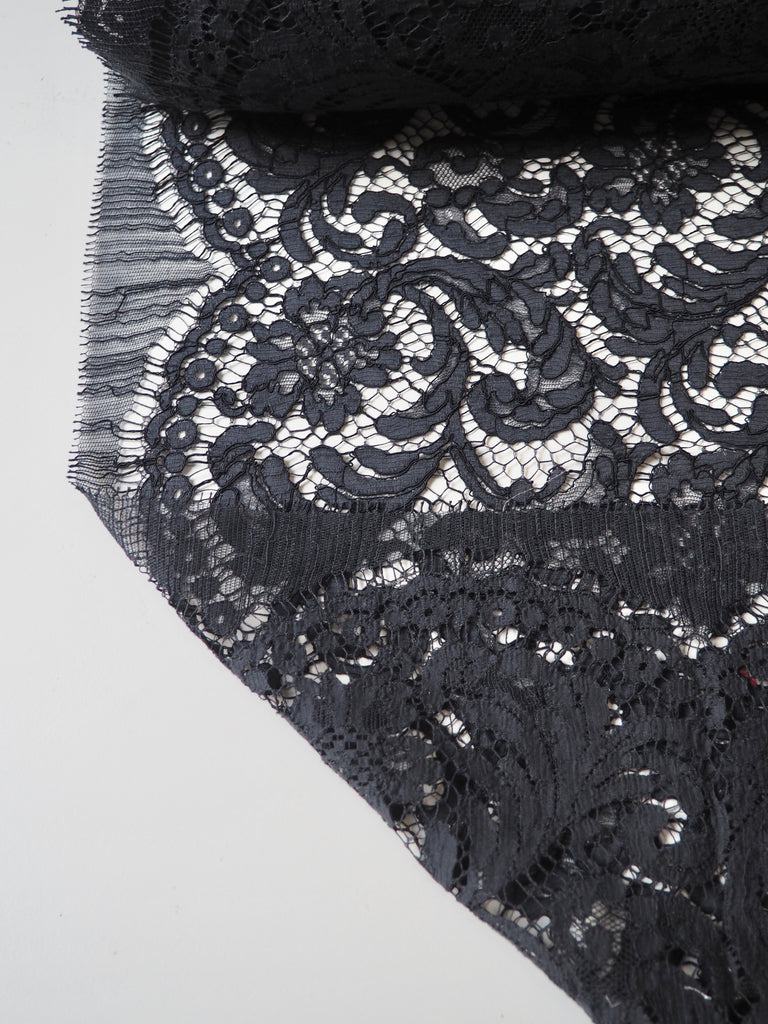 Charcoal Blue Corded Floral Cotton Lace