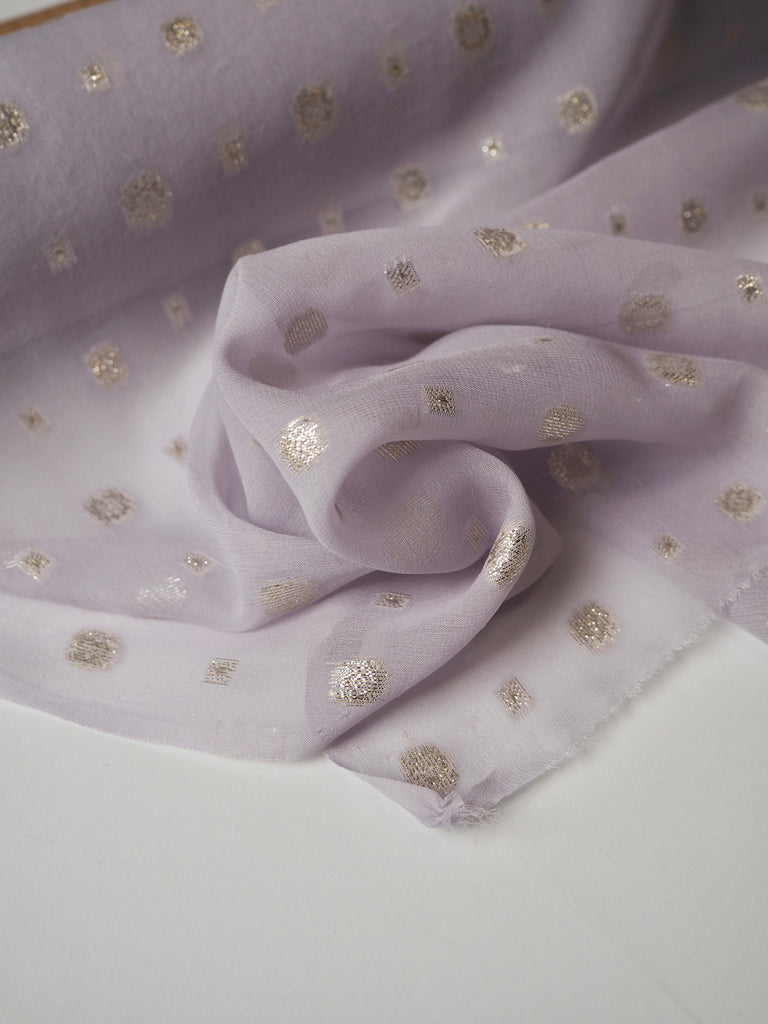 Lilac Dotted Metallic Silk Chiffon