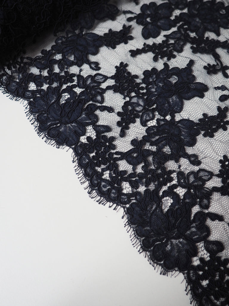 Navy Corded Scallop Lace