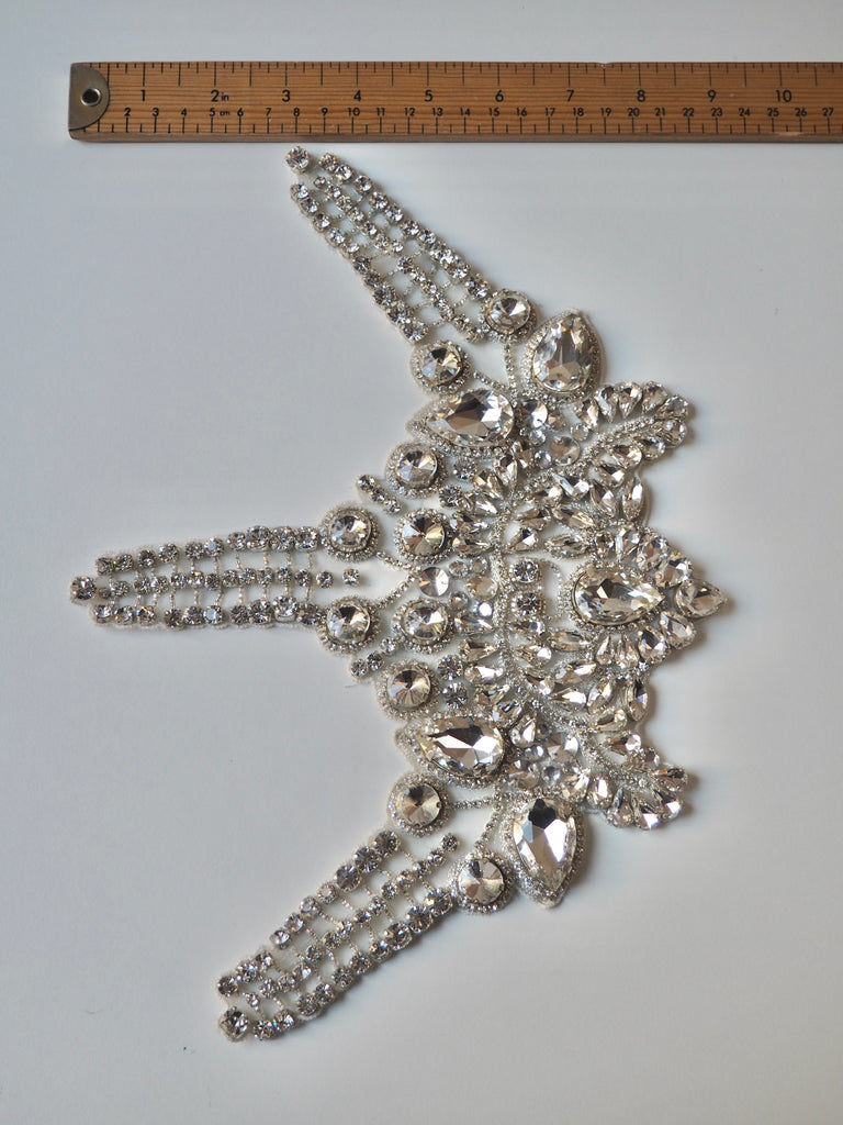 Hand Beaded Large Silver Crystal Appliqué
