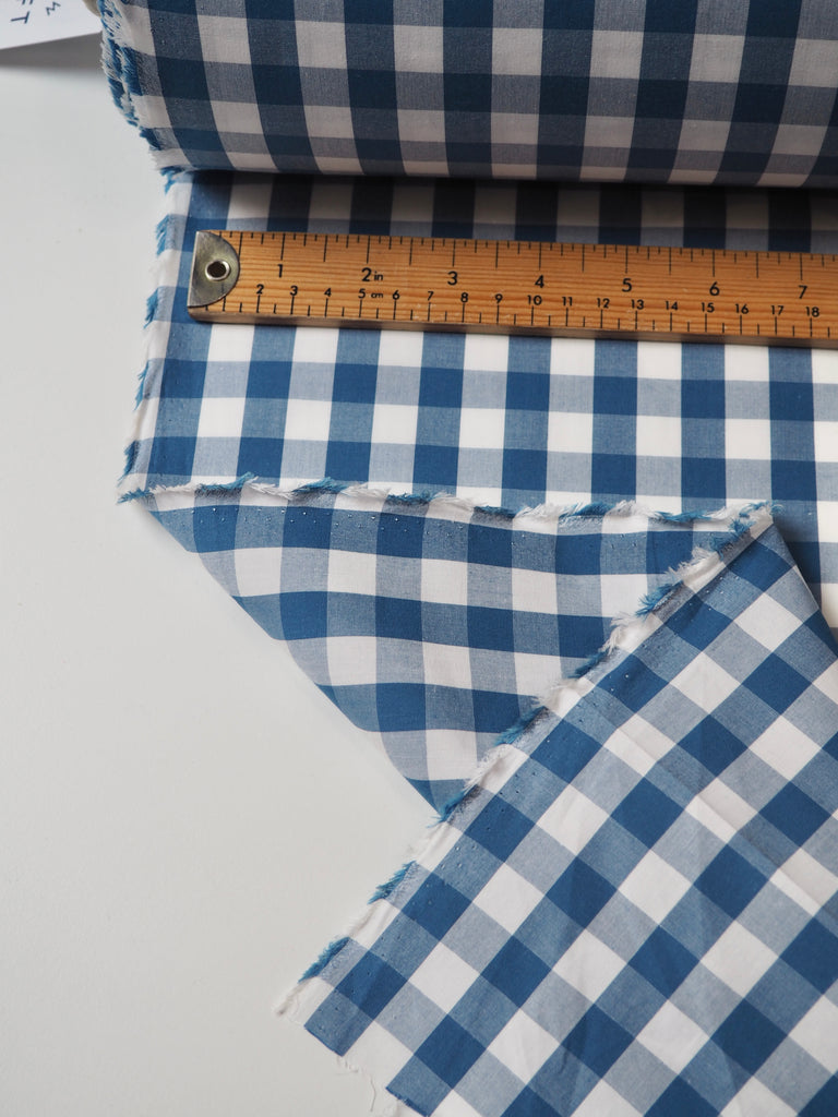 Blue Cotton Gingham Poplin