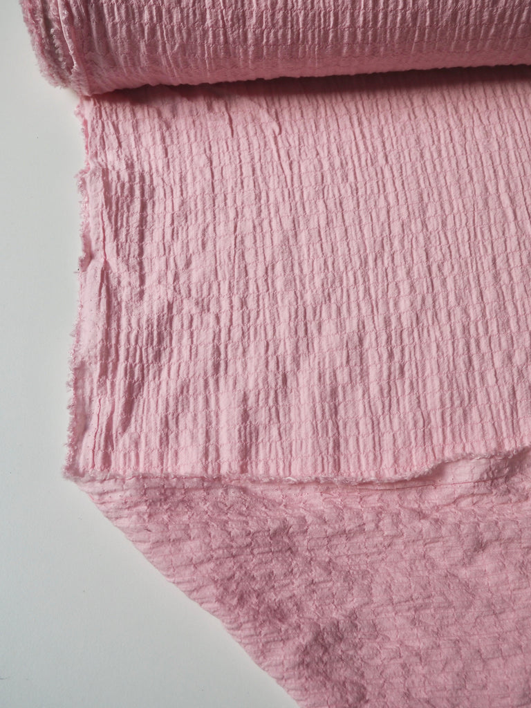 Light Pink Grid Crinkle Cotton