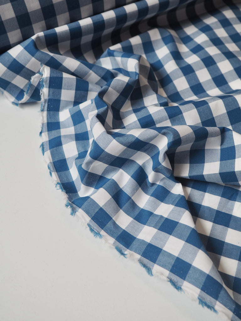 Blue Cotton Gingham Poplin
