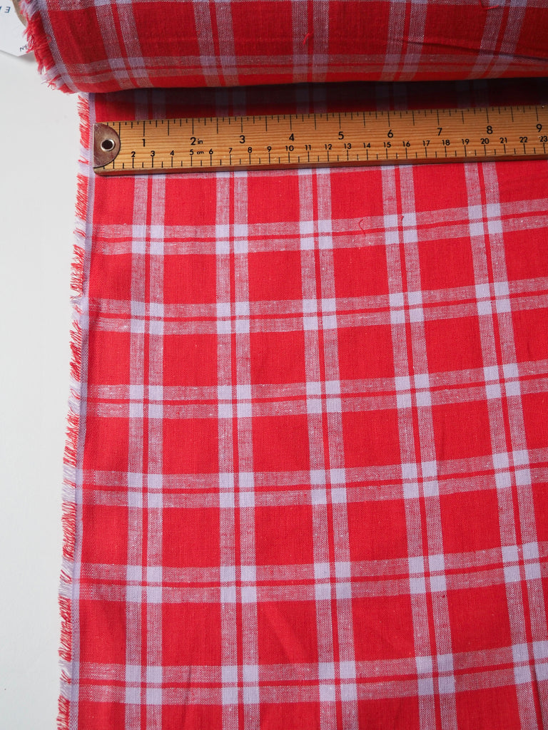 Red + Lilac Check Cotton/Linen