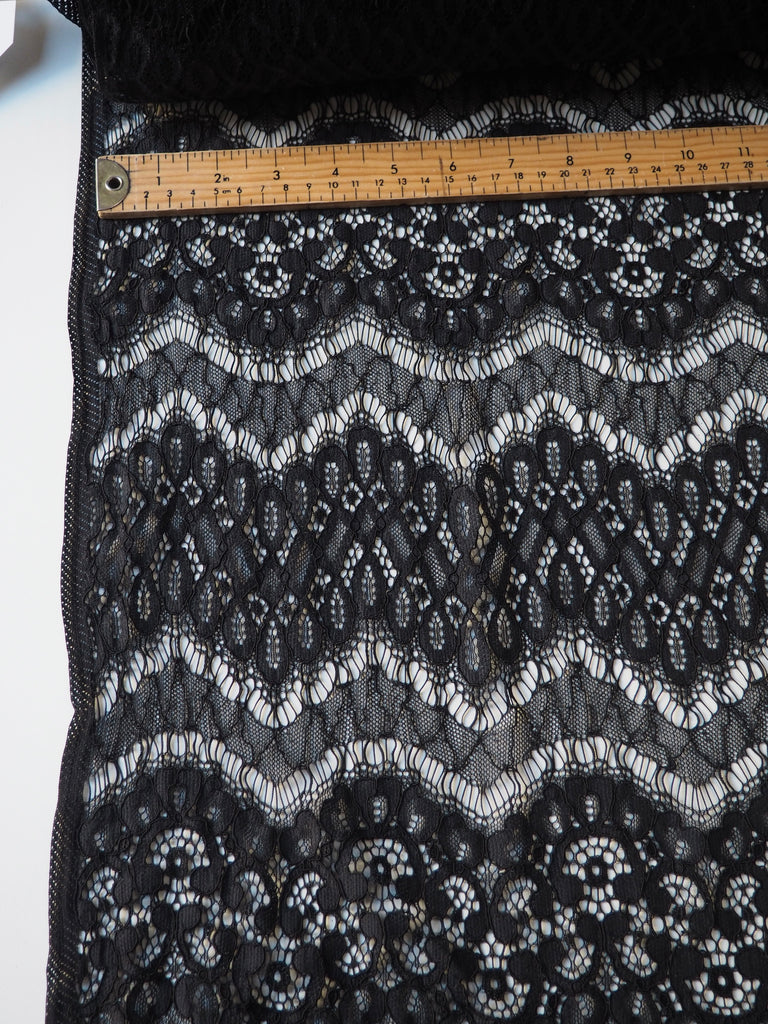Black Stripe Scallop Corded Lace