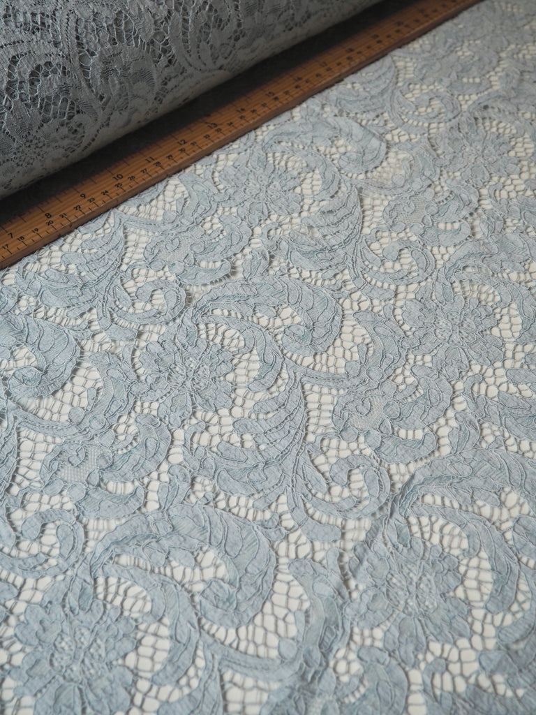 Pale Blue Corded Floral Cotton Lace