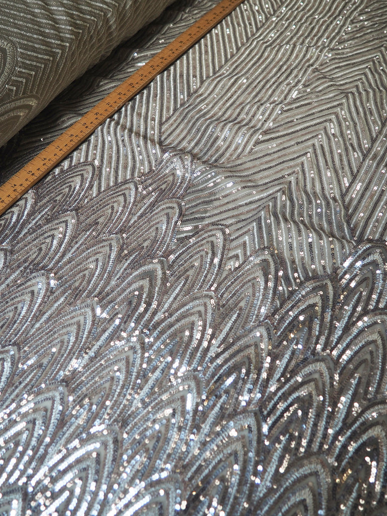 Taupe + Silver Striped Sequin Stretch Mesh