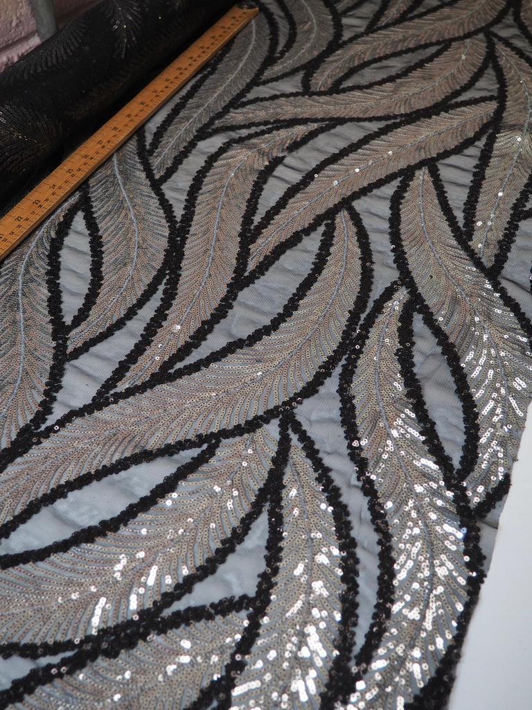 Black + Silver Feather Sequin Tulle