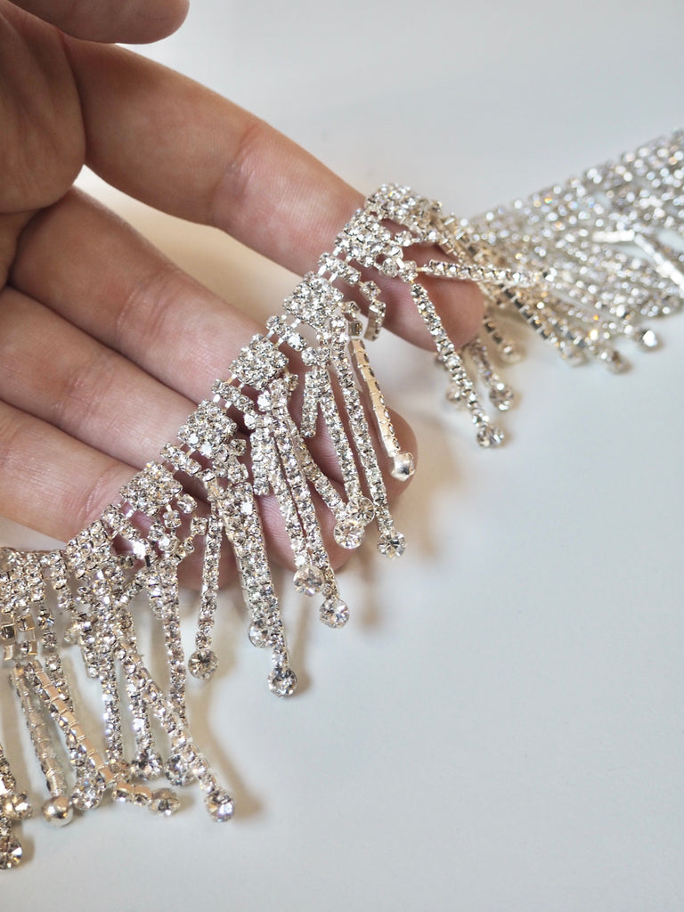 Silver Crystal Drop Trim 5cm