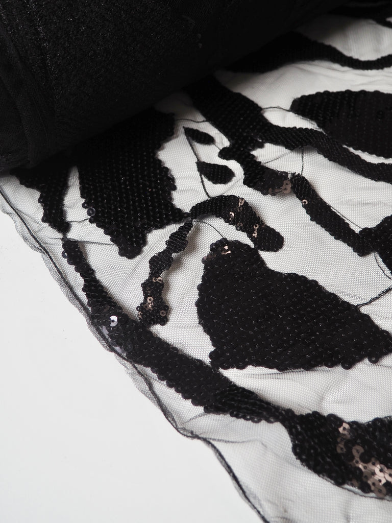 Black Abstract Sequin Tulle