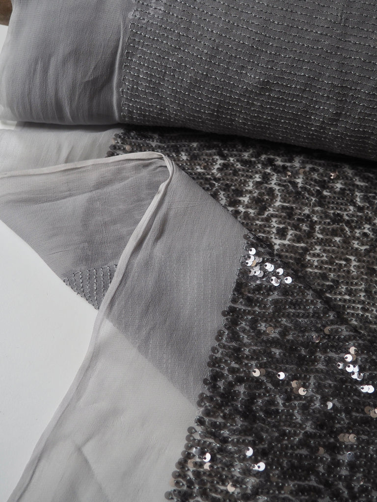 Smoke Grey Sequin Viscose Chiffon