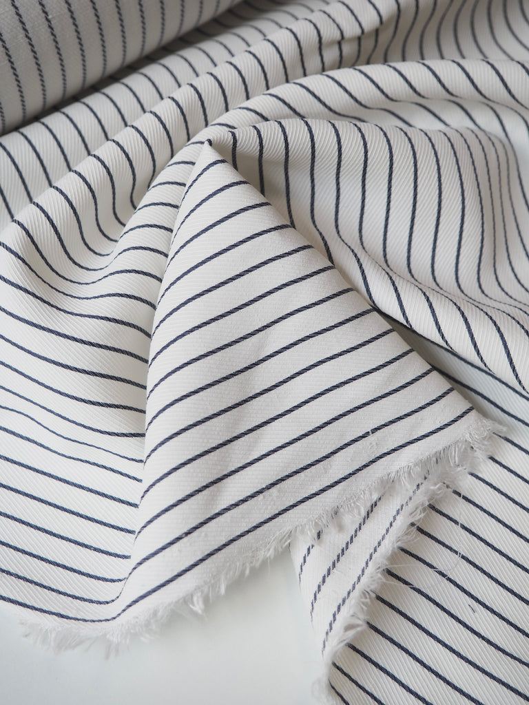 Navy Striped White Viscose Twill