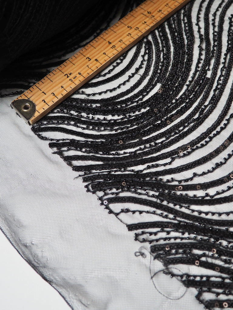 Black Wave Beaded Sequin Tulle