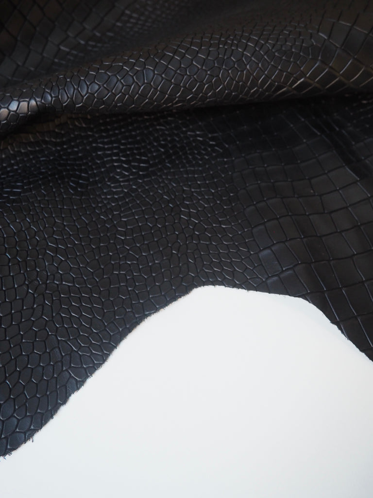 Black Embossed Geometric Crocodile Calfskin