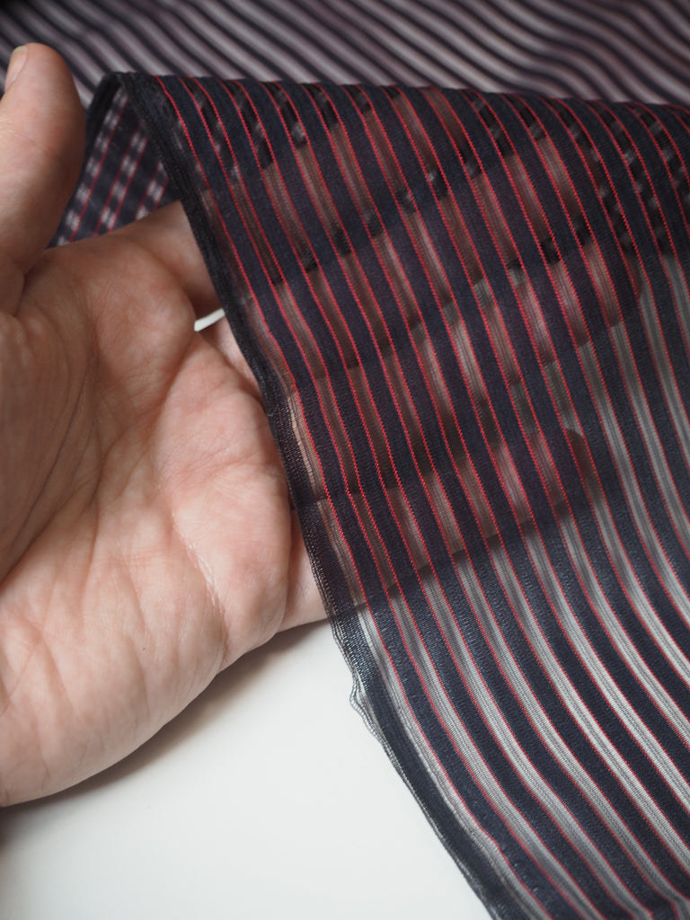 Navy + Red Stripe Nylon Organza