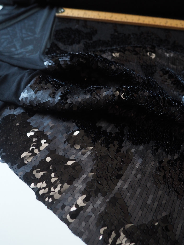 Black Spotted Sequin Stretch Mesh