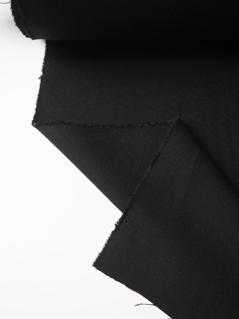 Black Sateen Stretch Wool Crepe