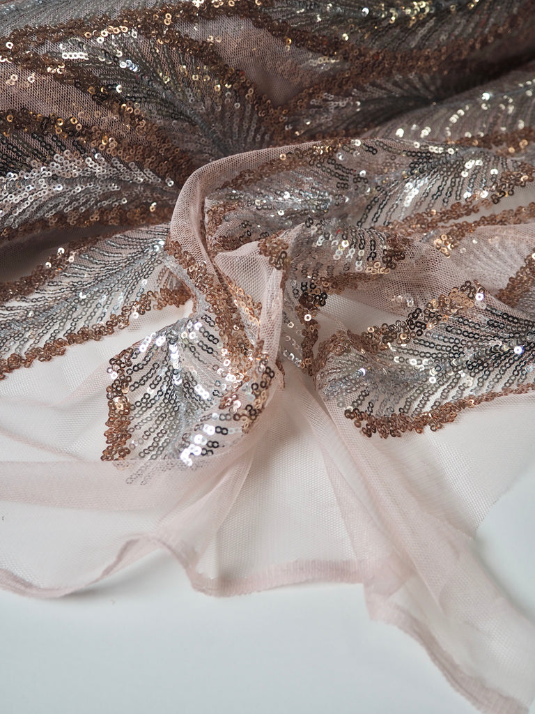 Blush + Silver Feather Sequin Tulle