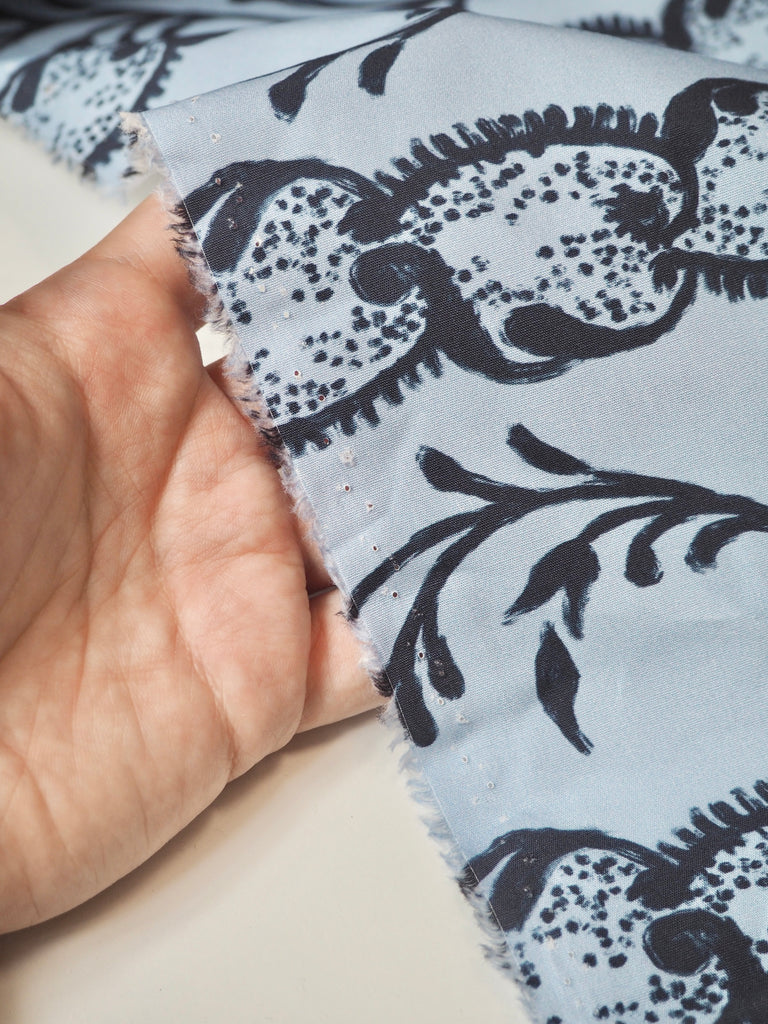 Blue Garland Stripe Cotton Poplin