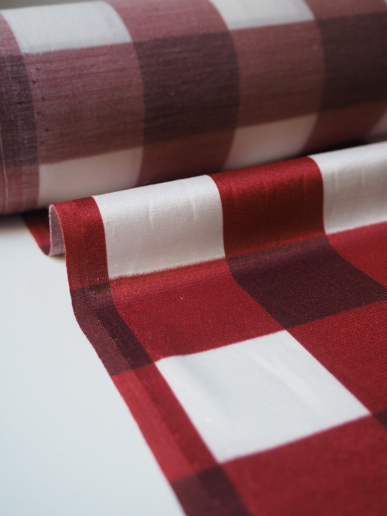 Red Gingham Check Viscose Sateen