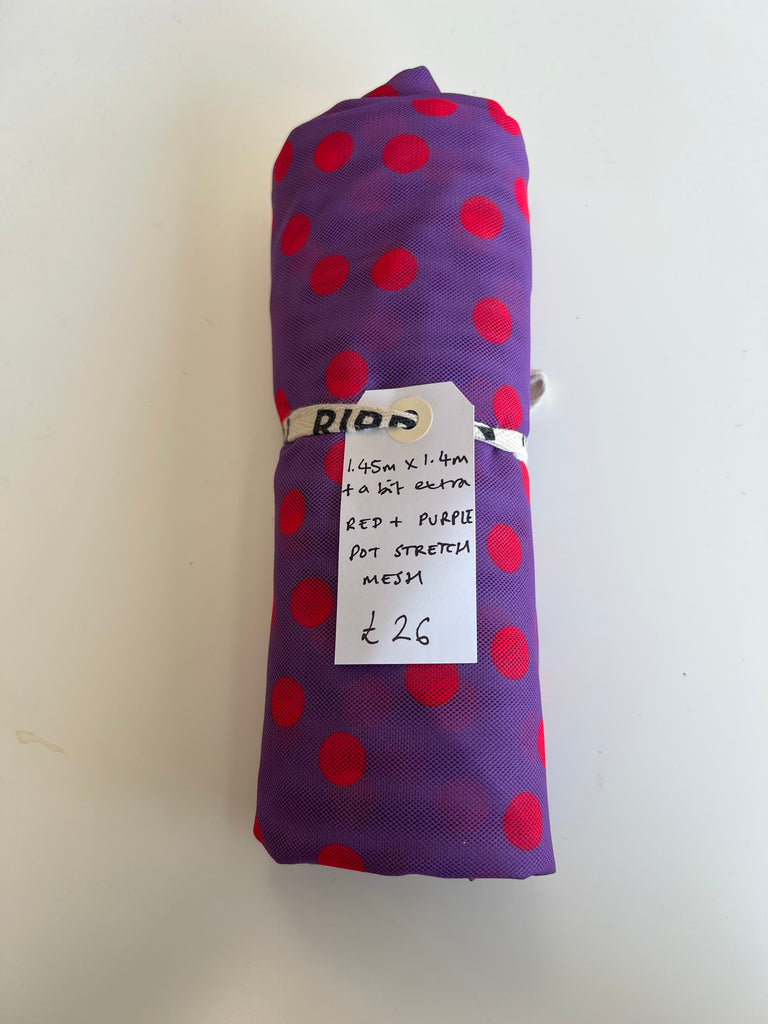 Red and Purple Polka Dot Stretch Mesh Remnant