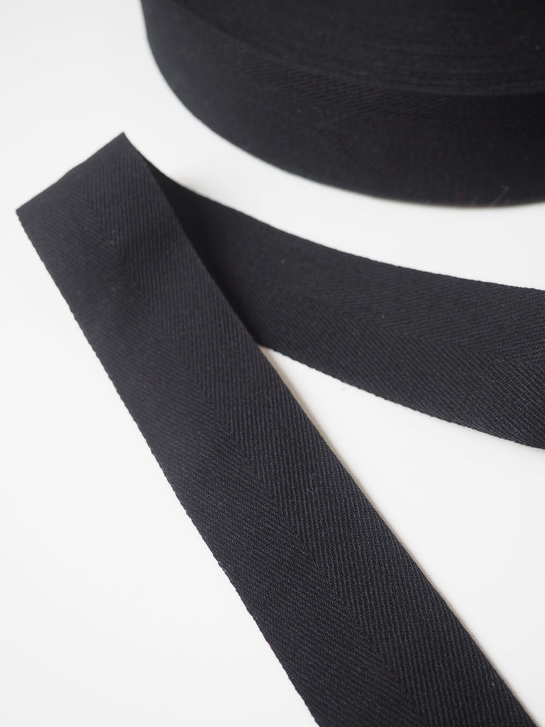 Black Cotton Herringbone Webbing 40mm