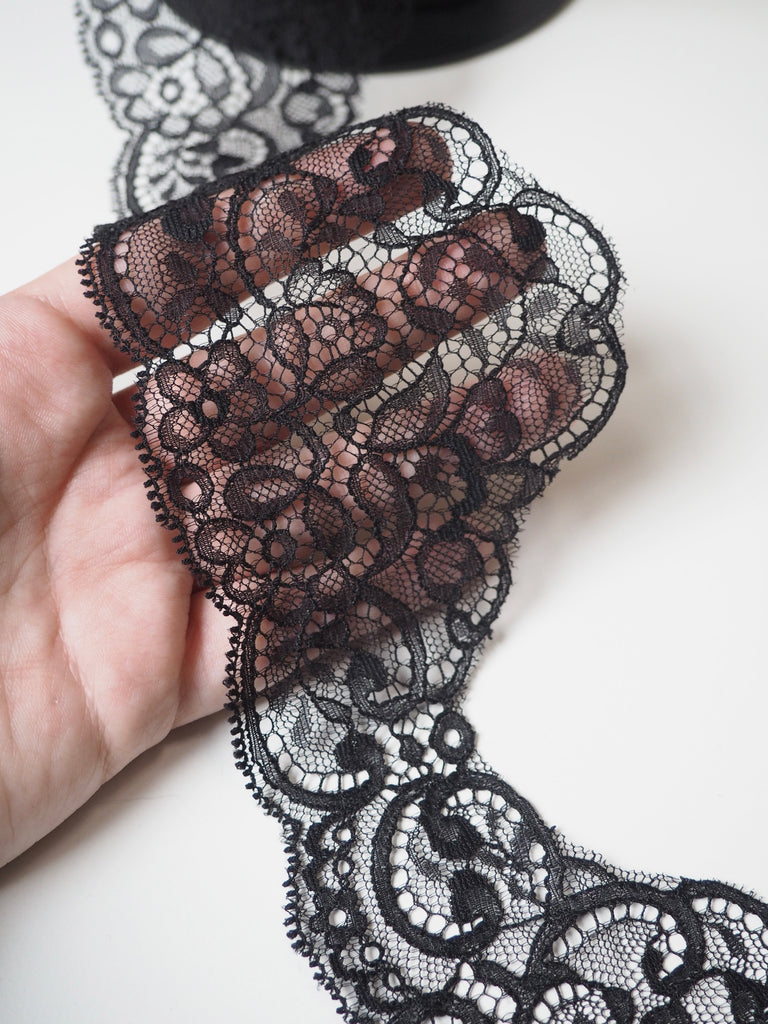 Black Drop Scallop Lace Trim 8.5cm