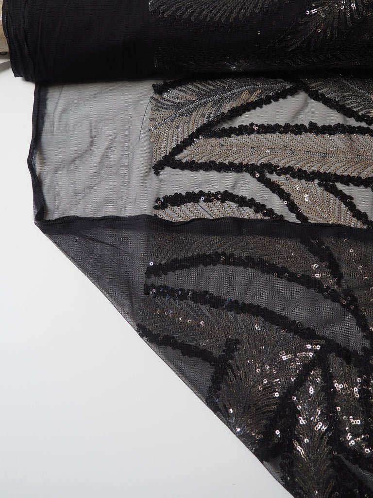 Black + Silver Feather Sequin Tulle
