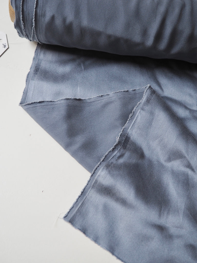 Grey Blue Stretch Washed Silk Satin