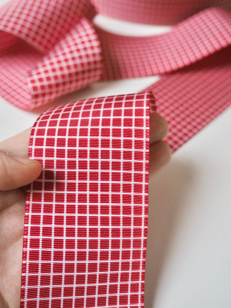 Red Grid Grosgrain Ribbon 50mm