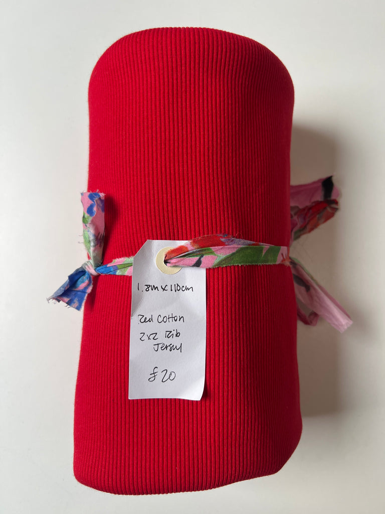 Red Cotton 2x2 Rib Jersey Remnant