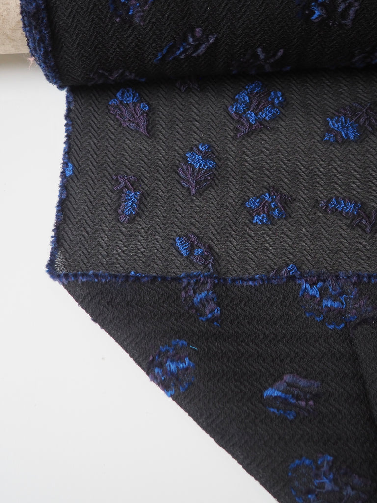 Blue Floral Jacquard Cloqué