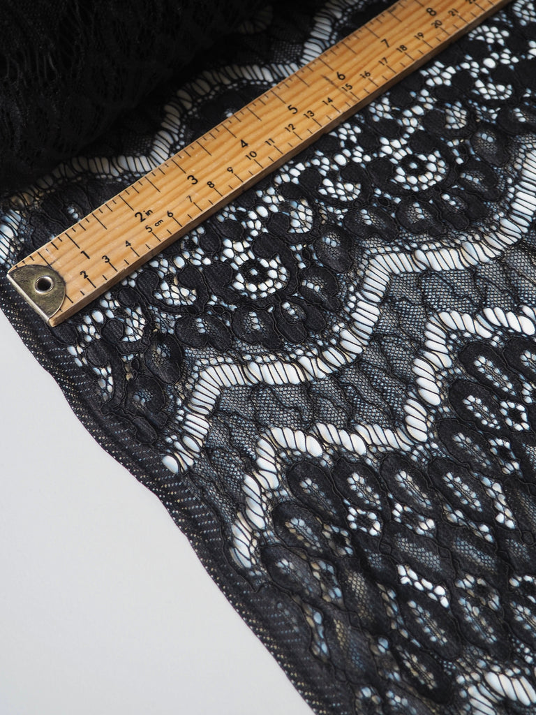 Black Stripe Scallop Corded Lace