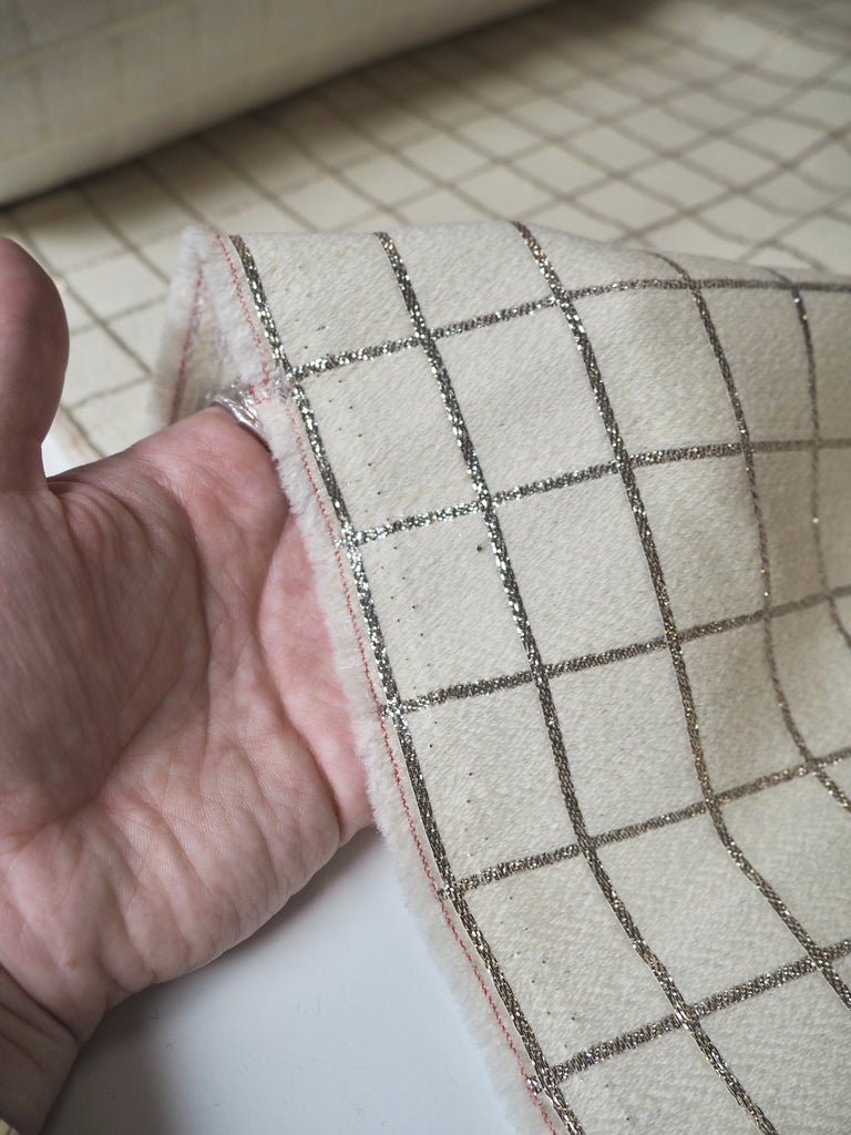 Cream + Gold Grid Wool Jacquard