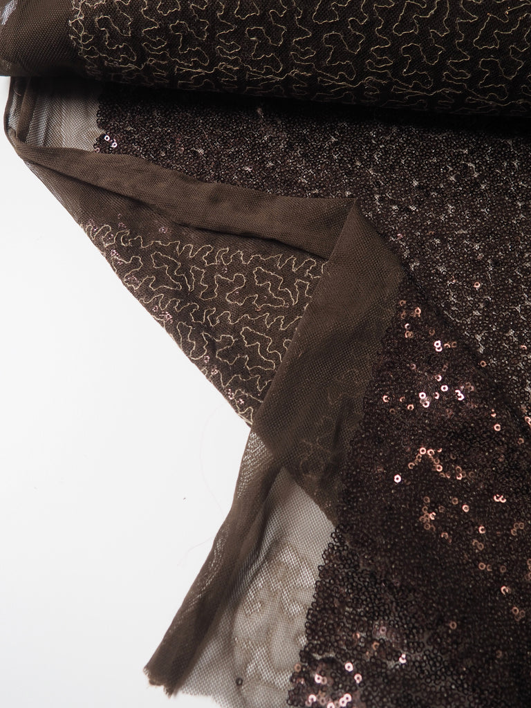 Brown Sequin Stretch Mesh