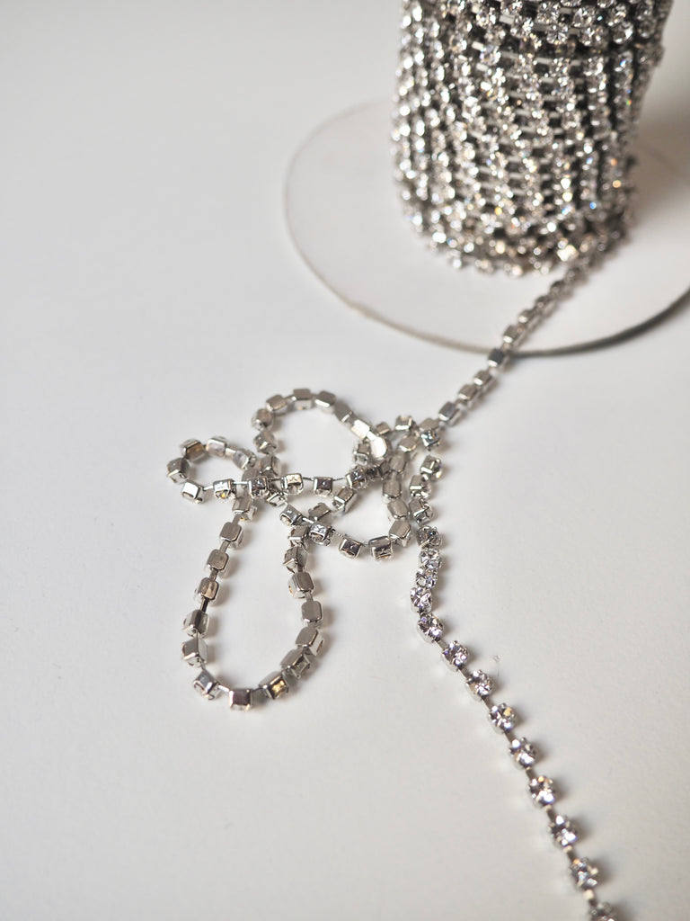 Clear Crystal Silver Cup Chain 3mm