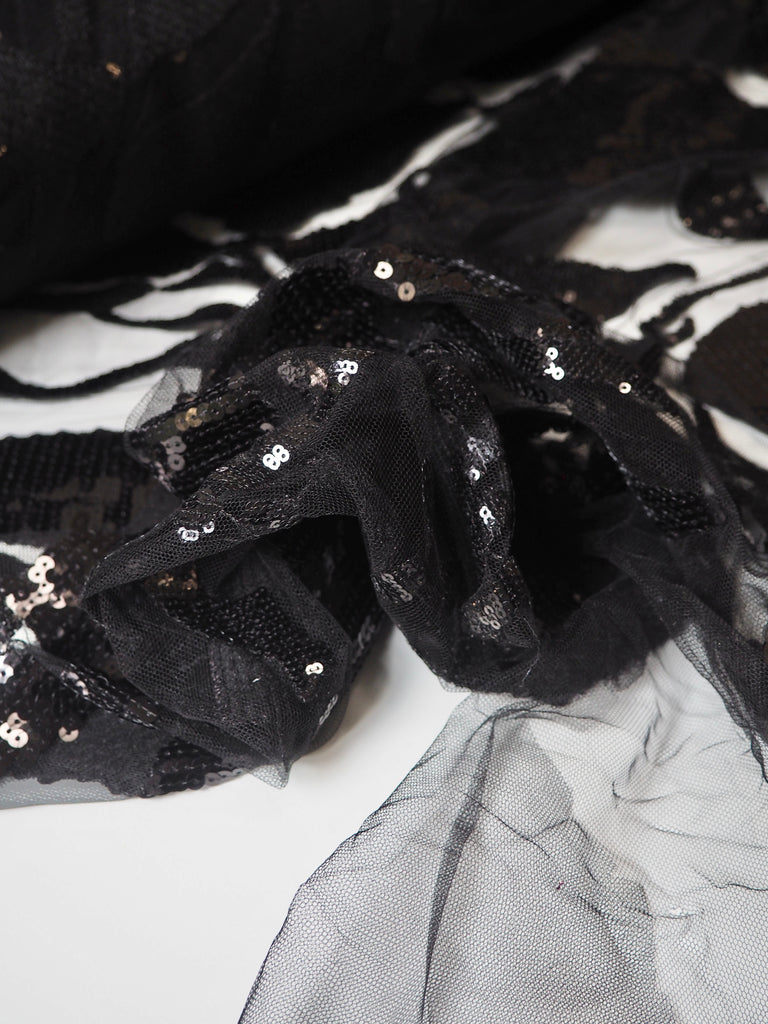 Black Abstract Sequin Tulle