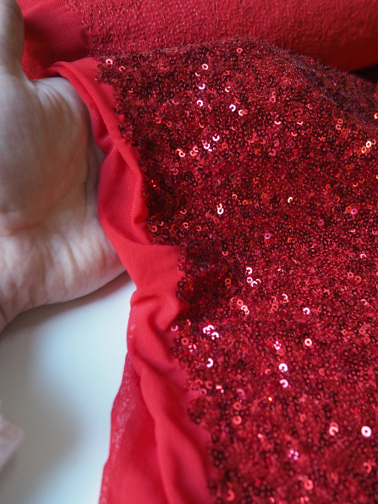 Red Sequin Stretch Mesh