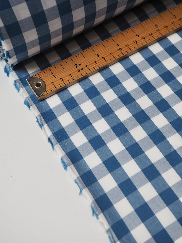Blue Cotton Gingham Poplin