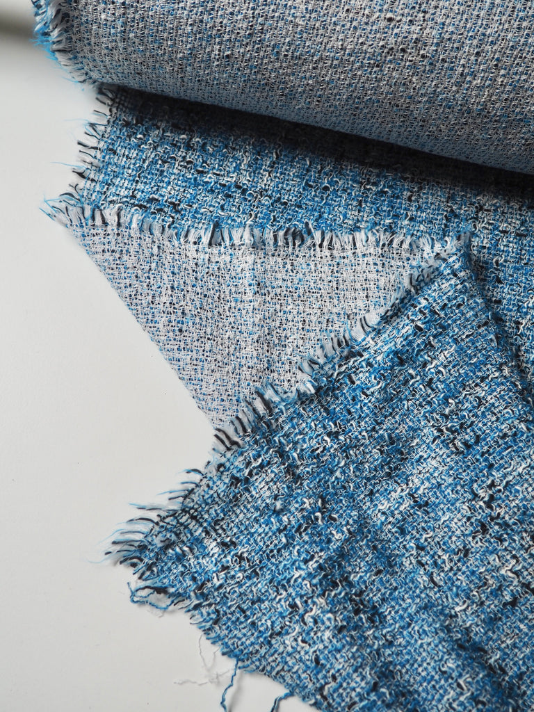 Blue + White Cotton Blend Tweed