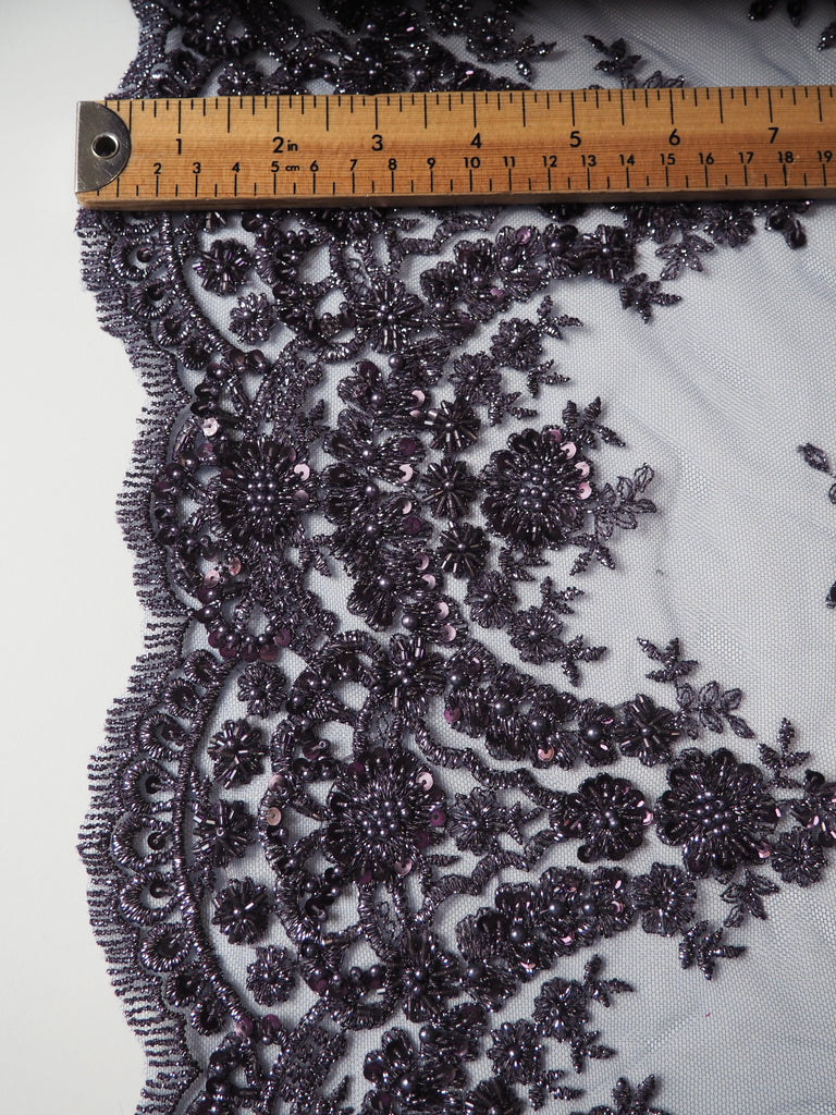 Deep Purple Lurex Floral Beaded Tulle