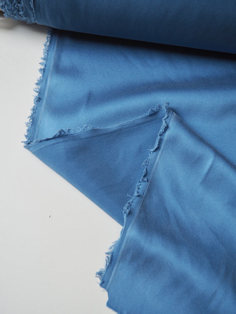 Blue Stretch Washed Silk Satin
