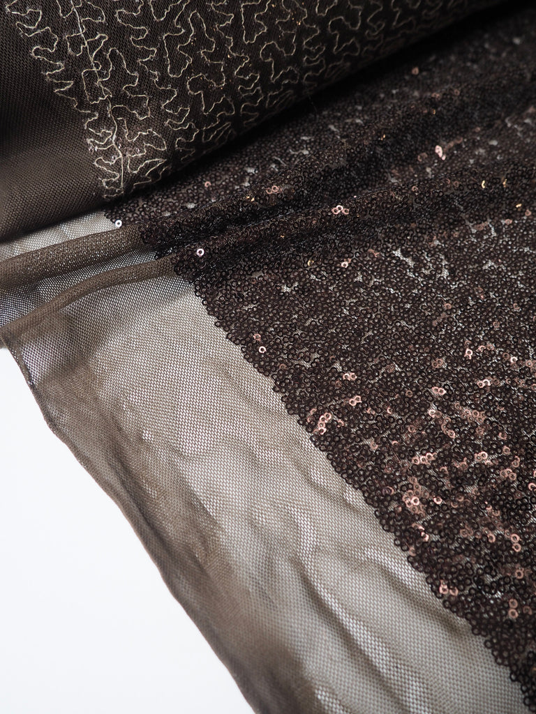 Brown Sequin Stretch Mesh