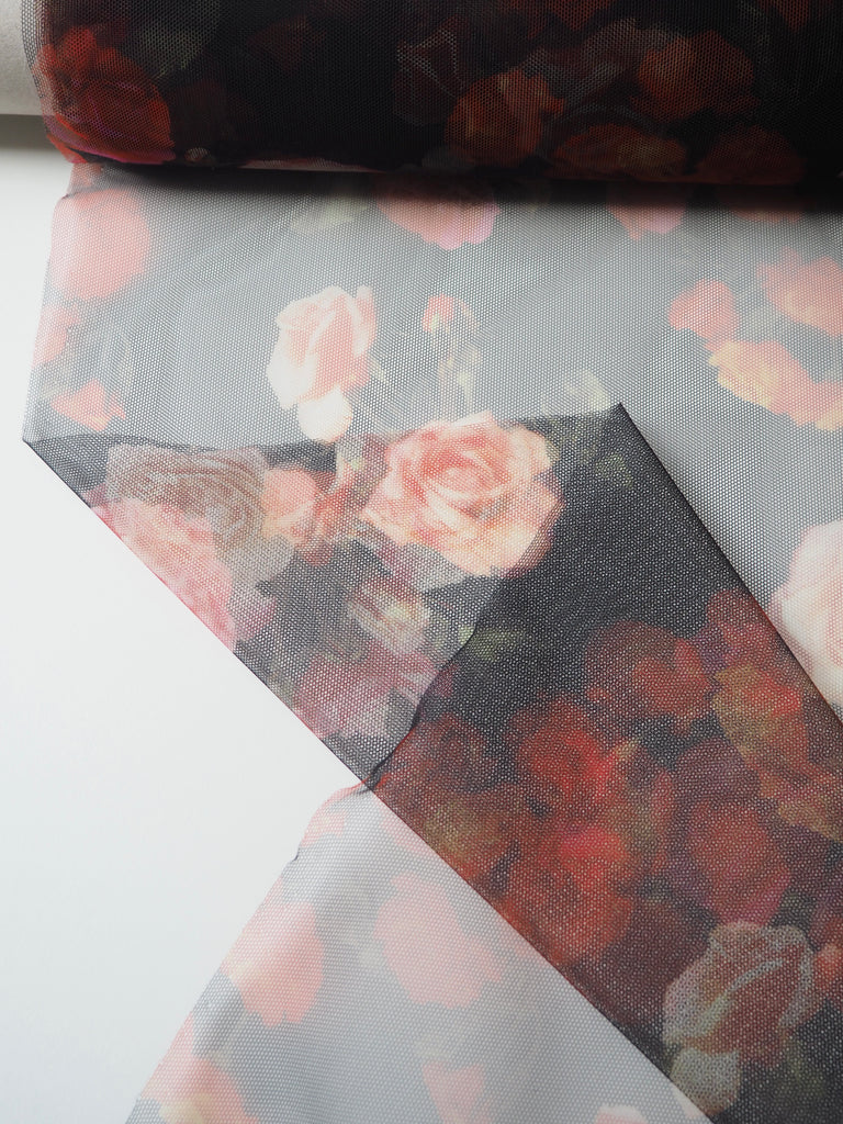 Black Rose Floral Printed Tulle