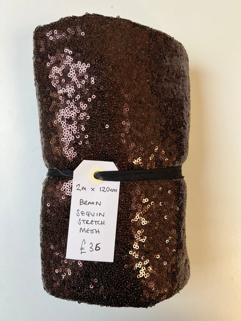 Brown Sequin Stretch Mesh Remnant