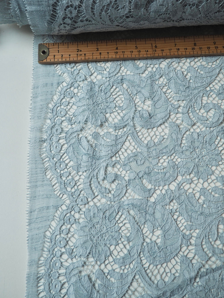 Pale Blue Corded Floral Cotton Lace